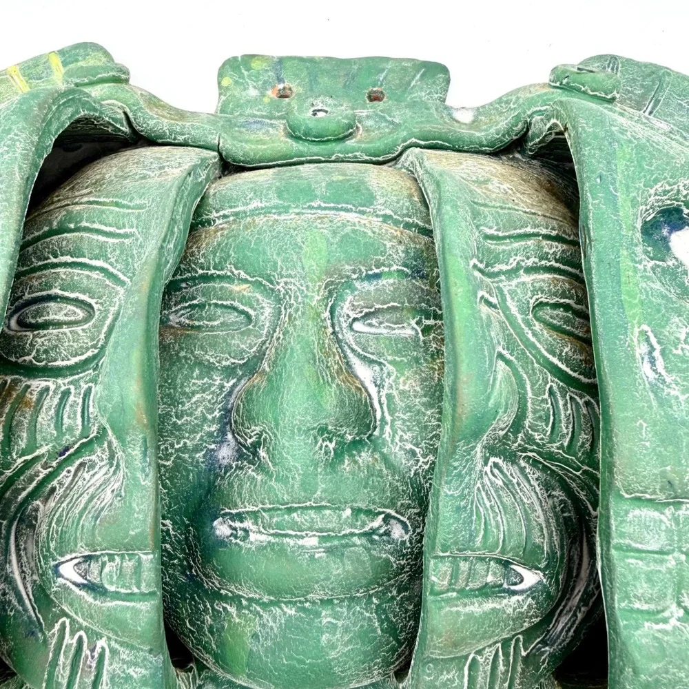 Vintage Mesoamerican Triple‎ Death Mask Three Ages of Man Wall Art Green